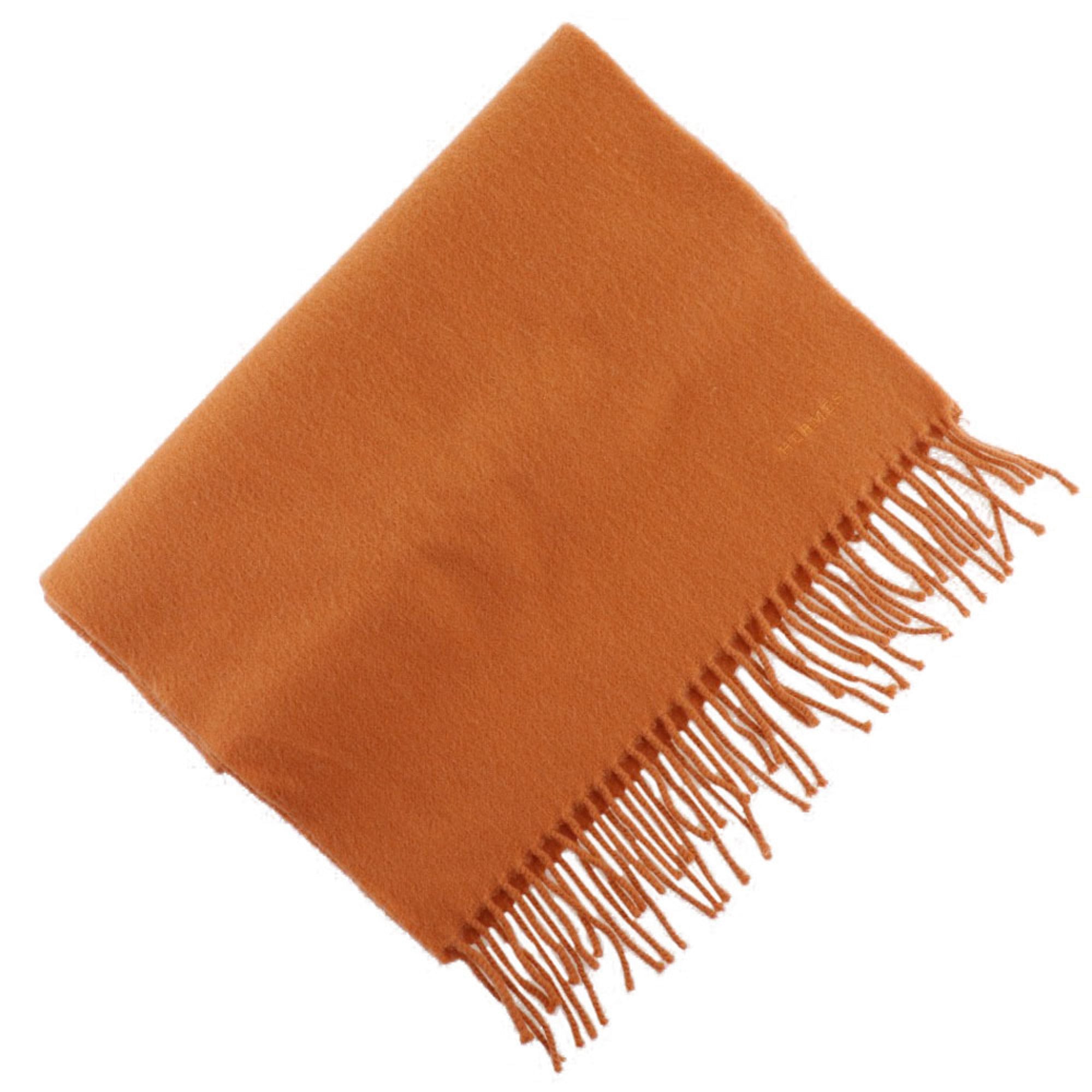 HERMES logo cashmere orange unisex muffler