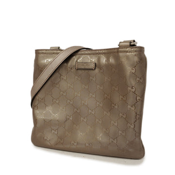 GUCCIAuth  GG Imprime 201538 Women's Leather Shoulder Bag Gray