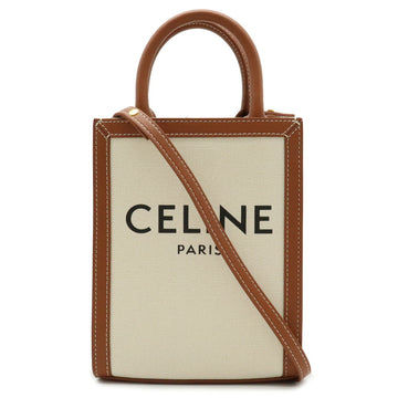 CELINE Vertical Cover Handbag Shoulder Bag Cotton Canvas Leather Natural Tan Brown 193302BNZ