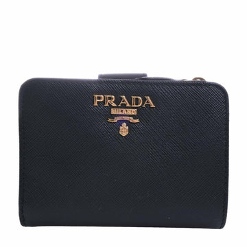 PRADA Saffiano L-shaped zipper bifold wallet black ladies