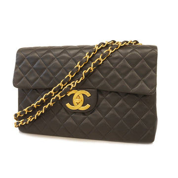 Chanel shoulder bag Decamatlass?? W chain lambskin black gold Metal