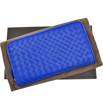 Bottega Veneta Long Wallet Intrecciato Blue Leather Round Women's Men's