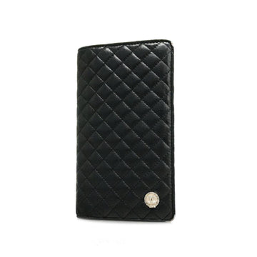 CHANEL long wallet lambskin black silver hardware ladies