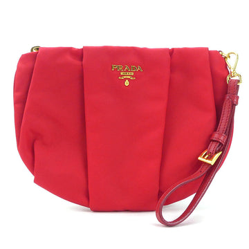 PRADA Pouch Multi Case Nylon/Leather Red Gold Ladies