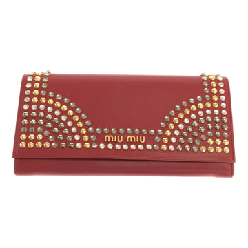 MIU MIU Miu long wallet VITELLO CRYSTAL 5MH109 studs RED red series with box ladies accessories clothing