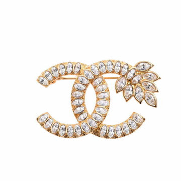 CHANEL Rhinestone Cocomark Brooch - Gold Metal