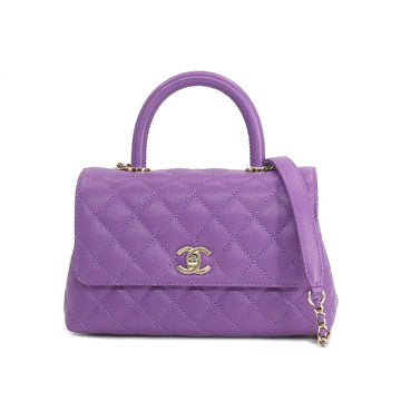 CHANEL Coco Handle Matelasse 2way Hand Shoulder Bag Caviar Skin Purple A92990