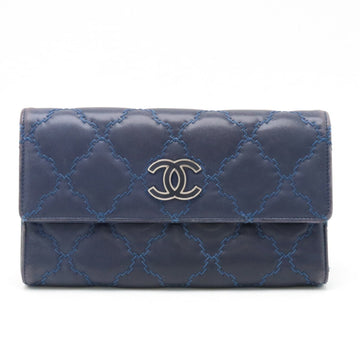 CHANEL Ultra Stitch Coco Mark Trifold Long Wallet Leather Navy