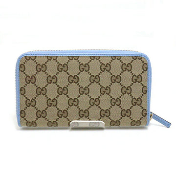 GUCCI outlet round long wallet GG canvas leather light blue x beige 363423