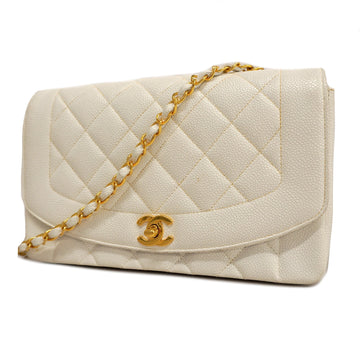 Chanel Matelasse Diana Flap Single Chain Women's Caviar Leather Shoulder Bag White