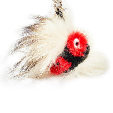 FENDI monster key holder charm red beige multicolor fur ladies