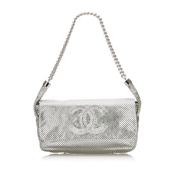 Chanel Coco Mark Punching Chain Shoulder Bag Silver Leather Ladies CHANEL