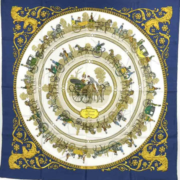 HERMES Scarf Carre 90 LA PROMENADE DE LONGCHAMPS Silk Navy/Multicolor Ladies