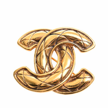 CHANEL Matelasse Coco Mark Brooch Gold Ladies