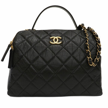 CHANEL Matelasse Handbag Bowling Bag Calf AS3740 Black Women's