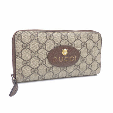 GUCCI Round Long Wallet Neo GG Supreme Ladies Beige Ebony PVC Leather 473953 Zip Around Cat Head