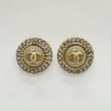 CHANEL Round Stone Coco Earrings White x Gold Circle Women's