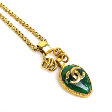 CHANEL Necklace Coco Mark Metal/Glass Stone Gold/Green Ladies