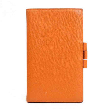 HERMES notebook cover leather orange unisex