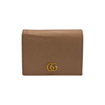 GUCCI GG Marmont Logo Hardware Leather Genuine Bifold Wallet Mini Pink Beige