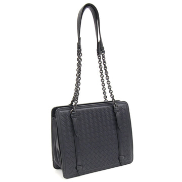 Bottega Veneta Tote Bag Intrecciato Chain Black Leather Handbag Shoulder Women