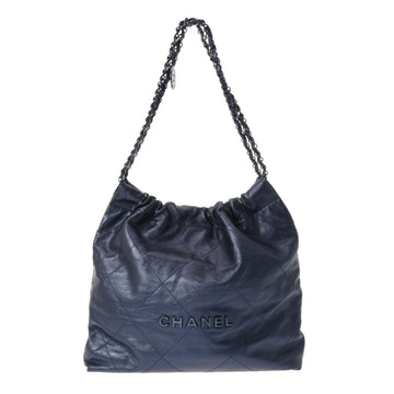 CHANEL 22 Small Handbag Metallic Blue AS3260 Women's Calf