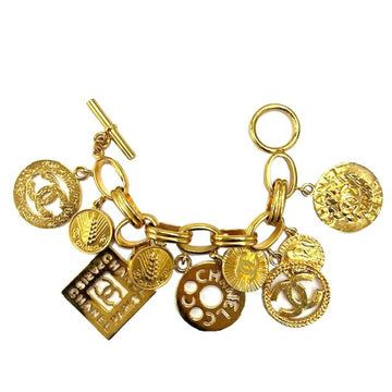 CHANEL Vintage 93A Coco Mark Logo Motif Matelasse Bracelet Bangle Accessory Gold Women's