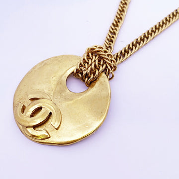 CHANEL Necklace Vintage Coco Mark Round Circle GP Plated Gold 98P Ladies