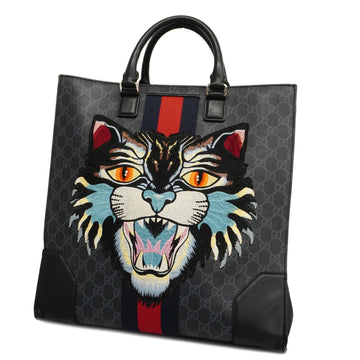 GUCCIAuth  Angry Cat 478326 Women's GG Supreme Tote Bag Black