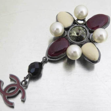 CHANEL Brooch Cocomark Metal/Enamel/Fake Pearl Gunmetal/Burgundy/Off-White Women's