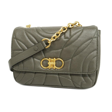 SALVATORE FERRAGAMO Shoulder Bag Gancini Leather Gray Gold Hardware Women's