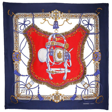 HERMES Carre90 Scarf Bridle Pattern Vintage Silk Made in France Navy/White Ladies