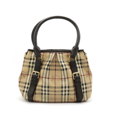BURBERRY Nova Check Plaid Tote Bag Shoulder Handbag PVC Leather Beige Dark Brown