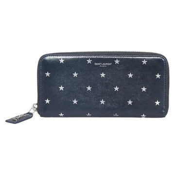 SAINT LAURENT Star Round Long Wallet 414680 Black Leather Women's