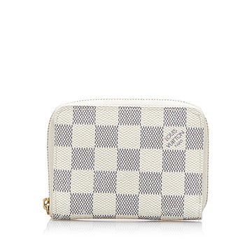 LOUIS VUITTON Damier Azur Zippy Coin Purse Case Card N63069 White Ivory PVC Leather Women's