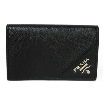 PRADA Card Case Saffiano Holder Black Silver Snap Button Bifold Metal Logo 2MC122 QME F0002 Men Women