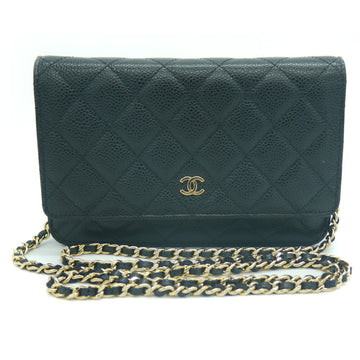 CHANEL Matelasse Chain Shoulder Bag Caviar Skin Coco Mark Black/Gold AP0250