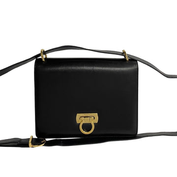 SALVATORE FERRAGAMO Gancini Hardware Calf Leather Genuine Mini Shoulder Bag Black 28574