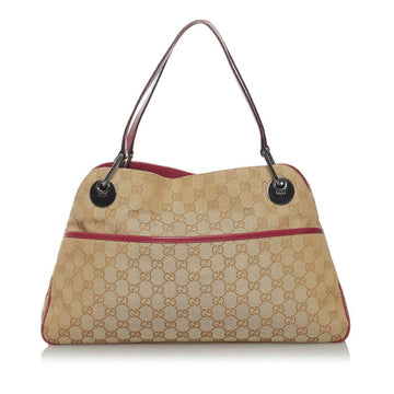 Gucci GG Canvas Handbag Tote Bag 121023 Beige Red Leather Ladies GUCCI