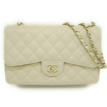 CHANEL Matelasse 30 Double Flap Chain Shoulder Bag Caviar Skin Beige