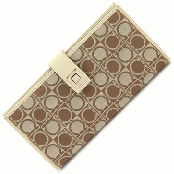 SALVATORE FERRAGAMO Ferragamo Bifold Long Wallet Gancini 223126 Beige Brown Canvas Leather Women's Salvatore