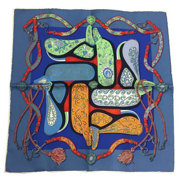 HERMES Carre 45 Gavroche Scarf Muffler FESTIVAL DES AMAZONES Amazon Festival BLUE/ROUGE/VERT 100% Silk Pocket Square Neckerchief aq7340