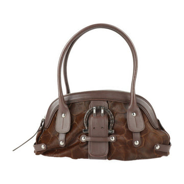 SALVATORE FERRAGAMO Handbag 21 6806 Harako Leather Brown Silver Hardware Shoulder Bag