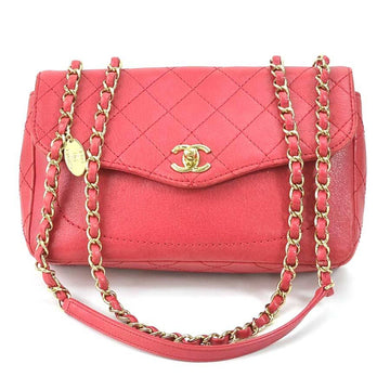 CHANEL shoulder bag matelasse leather pink ladies