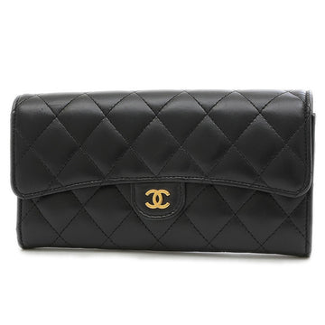 Chanel matelasse bi-fold long wallet lambskin black A80758