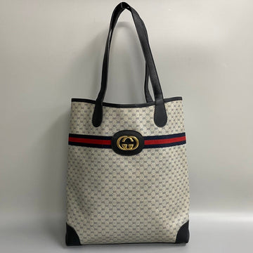 GUCCI Old  Sherry Line Micro GG Hardware Leather Tote Bag Handbag Storage Navy 24746