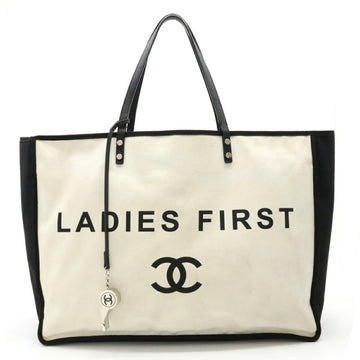 CHANEL Lady First CC Coco Mark Tote Bag Large Shoulder Canvas Natural Black A92885