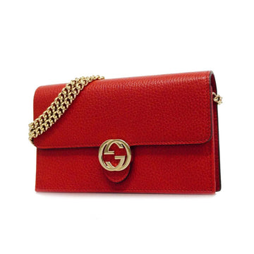 GUCCI Shoulder Wallet Interlocking G 510314 Leather Red Gold Hardware Women's