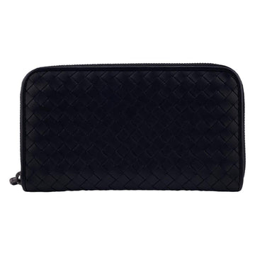 BOTTEGA VENETA Intrecciato Round Zipper Long Wallet Black Men's