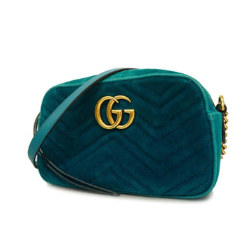 GUCCI Shoulder Bag GG Marmont 447632 Velor Emerald Green Gold Hardware Women's